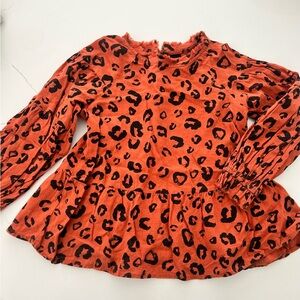 Girls' Leopard Print Long-Sleeve peplum Top